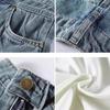 Denim Pleated High with Safety Vintage Slimming Korean Summer [Inlovemiss] Women's Skirt, Skirt, Skort, Waist, A-line, Pants, Anti-See-Through, Wash,
