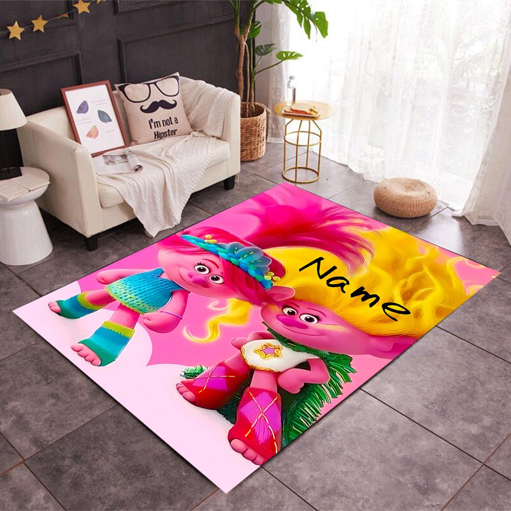 Trolls World Tour Celebration Customize Your Name Carpet Perfect for Study Room Outdoor Dining Room Playrooms Anti-slip Rug Office Home Decor