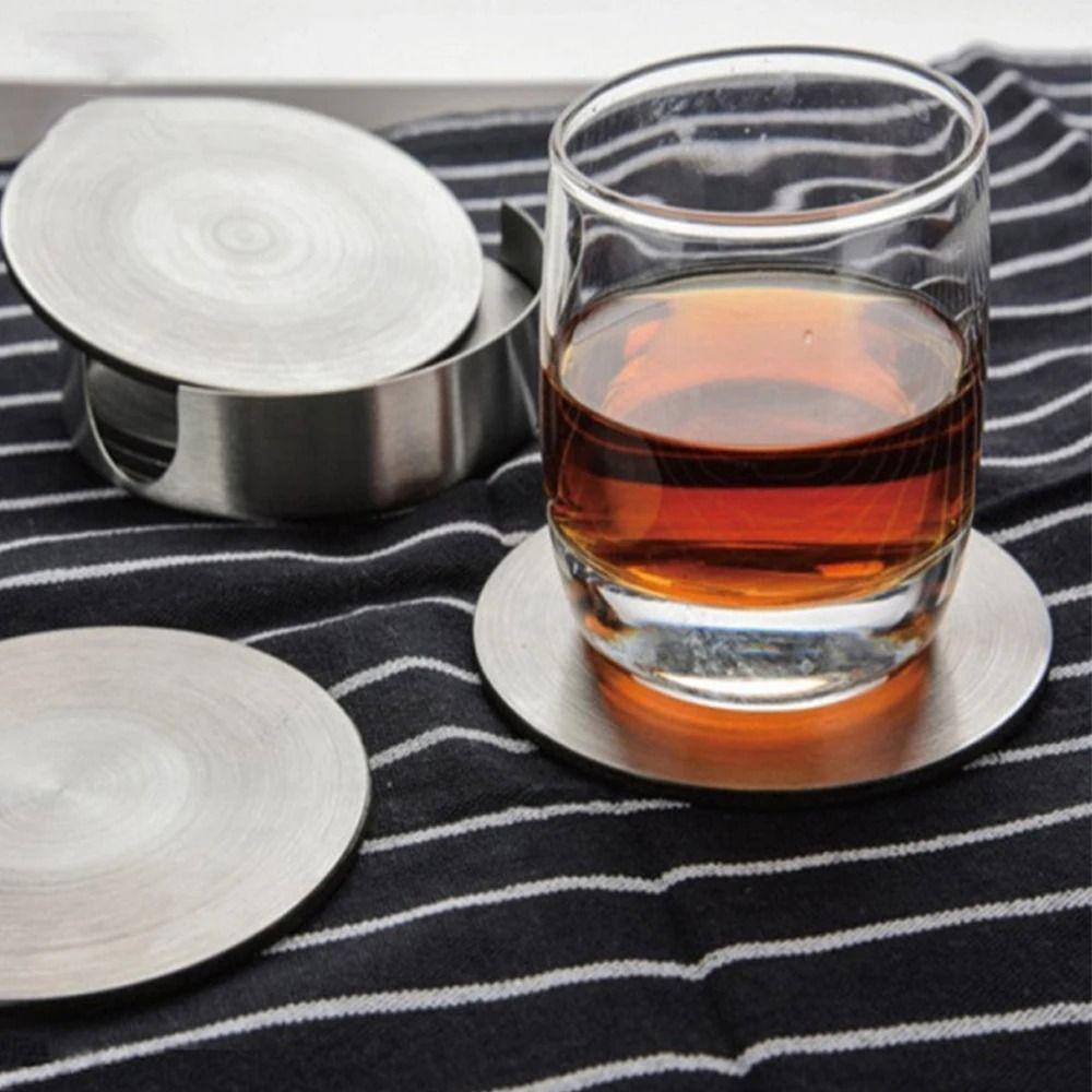 6Pcs/Set Heat-resistant Stainless Steel Coaster Non-slip Round Tea Cup Coaster Mug Pad  Bar