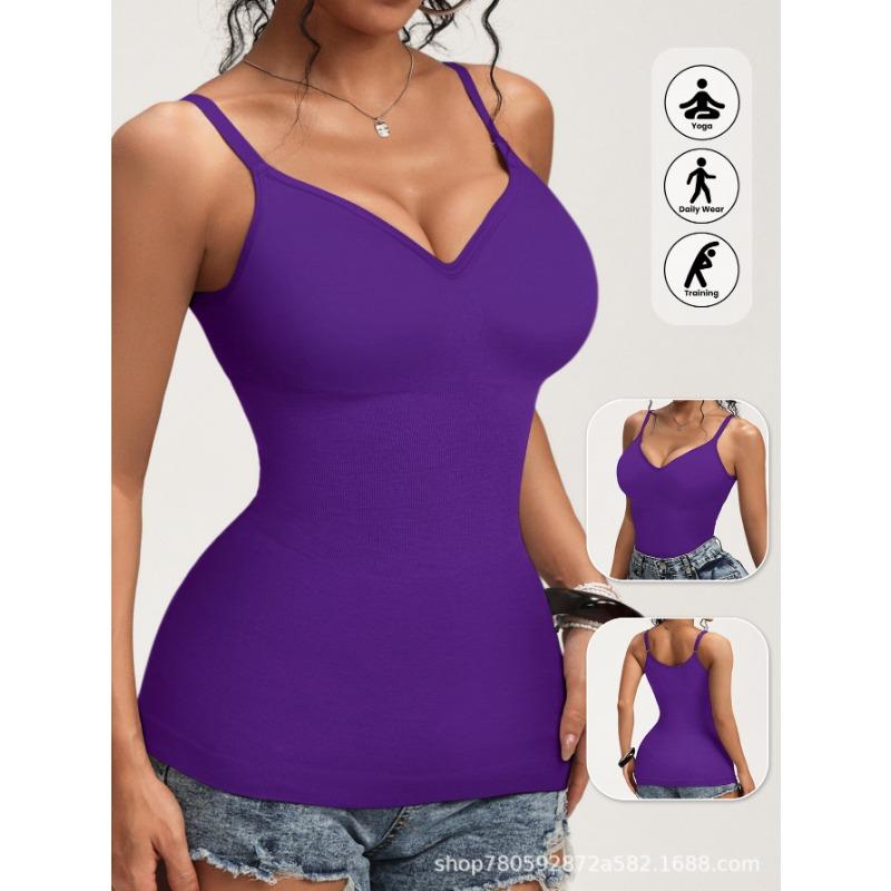 Women's White Seamless Shaping Camisole Deep V Neck Tummy Control Shapewear Tank Top