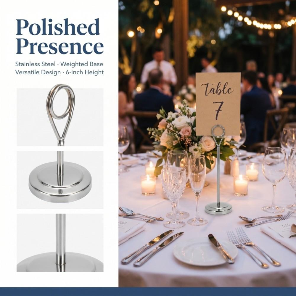 Stainless Steel Table Number Holder Ring Clamp Picture Stand Photo Stands  Hotel Restaurant Home