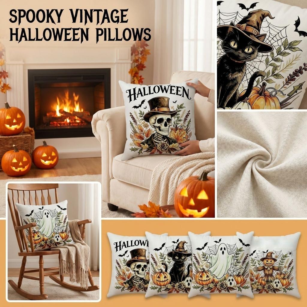Halloween Print Throw Cover or Decorative Pillowcase for Sofa Couch Bedroom Decor