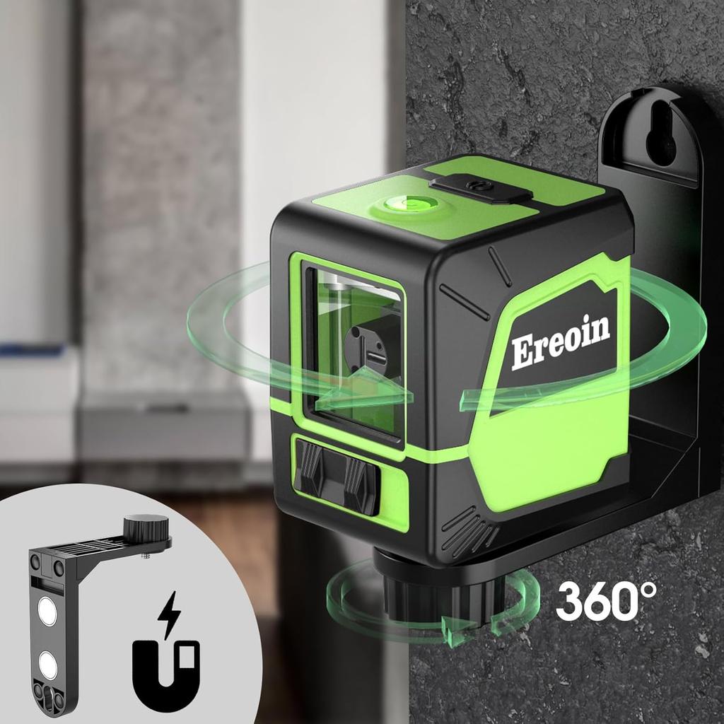 Laser Level Self-leveling Green Cross Laser Tool with Vertical and Horizontal Lines,360 Degree Rotation Self-leveling mode&IP54 Waterproof for