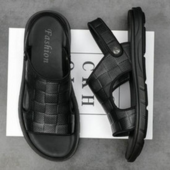 2024 Summer Men's Genuine Leather Two-Way Casual Beach Sandals Soft Cowhide