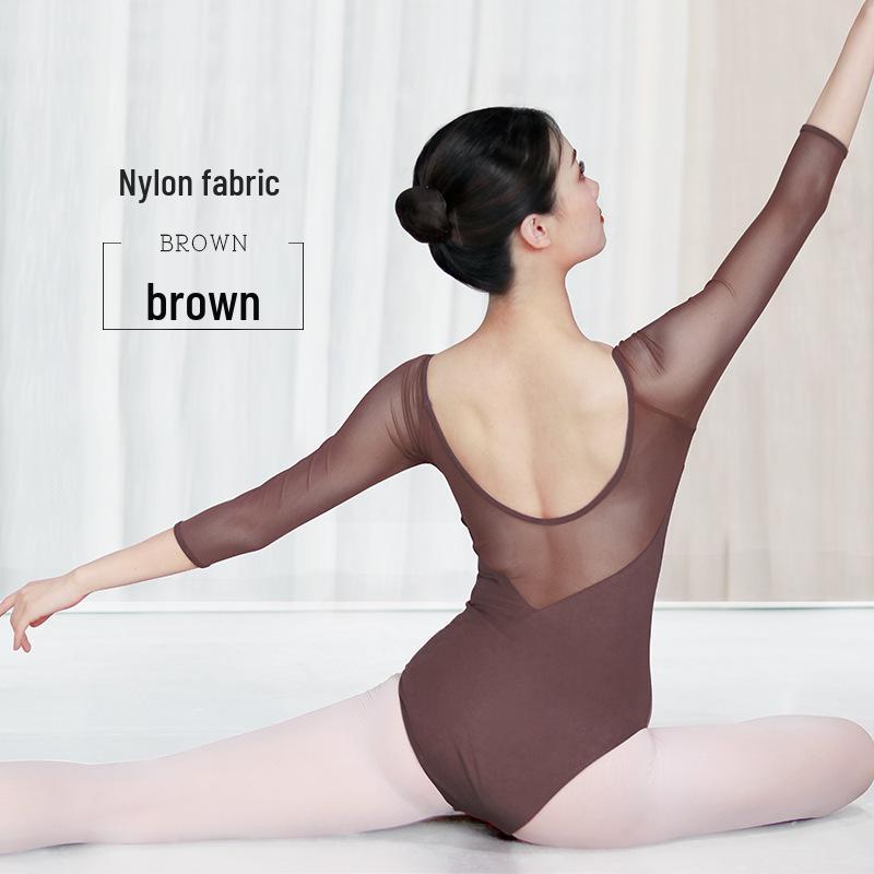 Women's Black Three-Quarter Sleeve Ballet Leotard for Dance Practice and Exams
