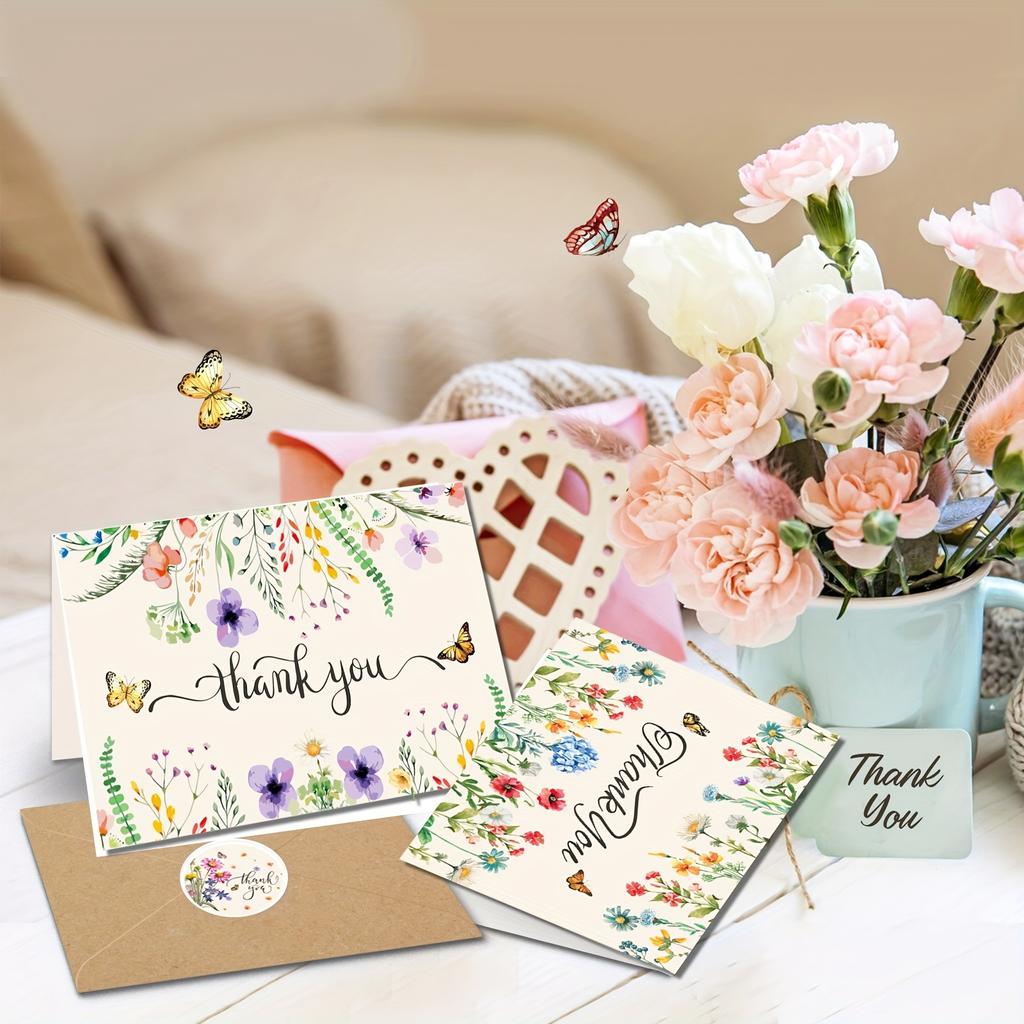 75 stk vintage blomster takkekortsett, gratulasjonskortsett med konvoluttklistremerker Bryllupsbursdag, voksenseremoni, jubileum, feriehilsenskort