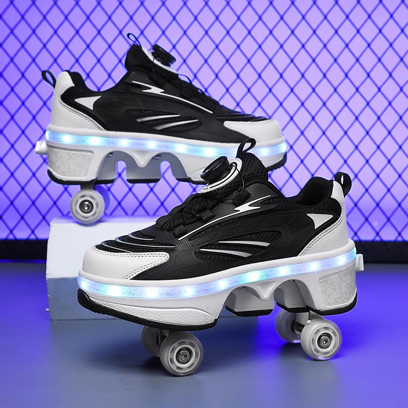 Transformable LED Rechargeable Roller Skates: Four-Wheel