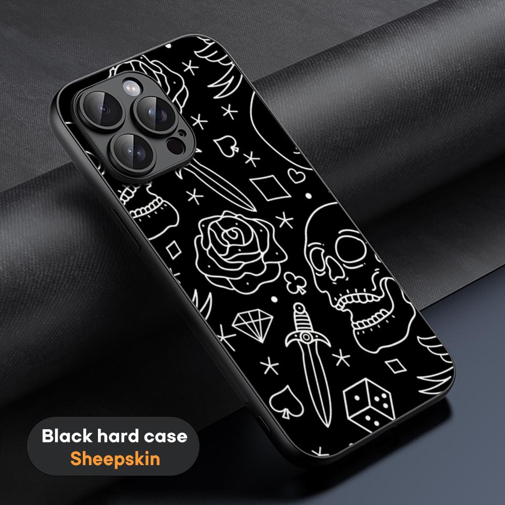 Cool Hip-hop Skull Logo Poster Phone Case For iPhone 16 15 14 13 12 11 Plus Pro Max Limited Black Hard Case Sheepskin