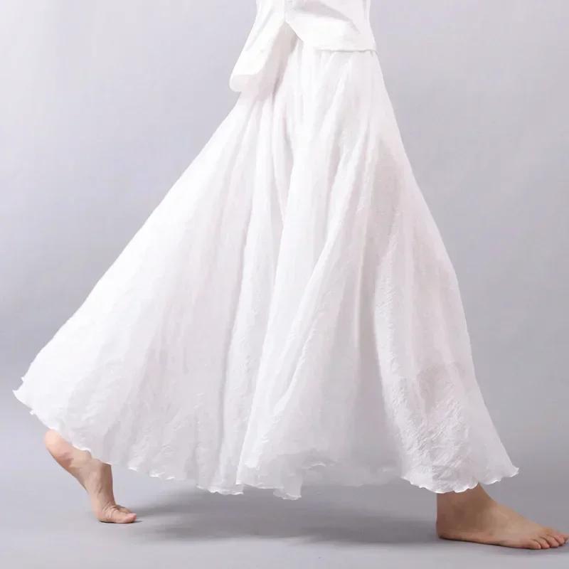 

Women s Skirt Linen Cotton Blend Elastic Waist Long Pleated Maxi, Vintage Summer Casual Skirt M белый