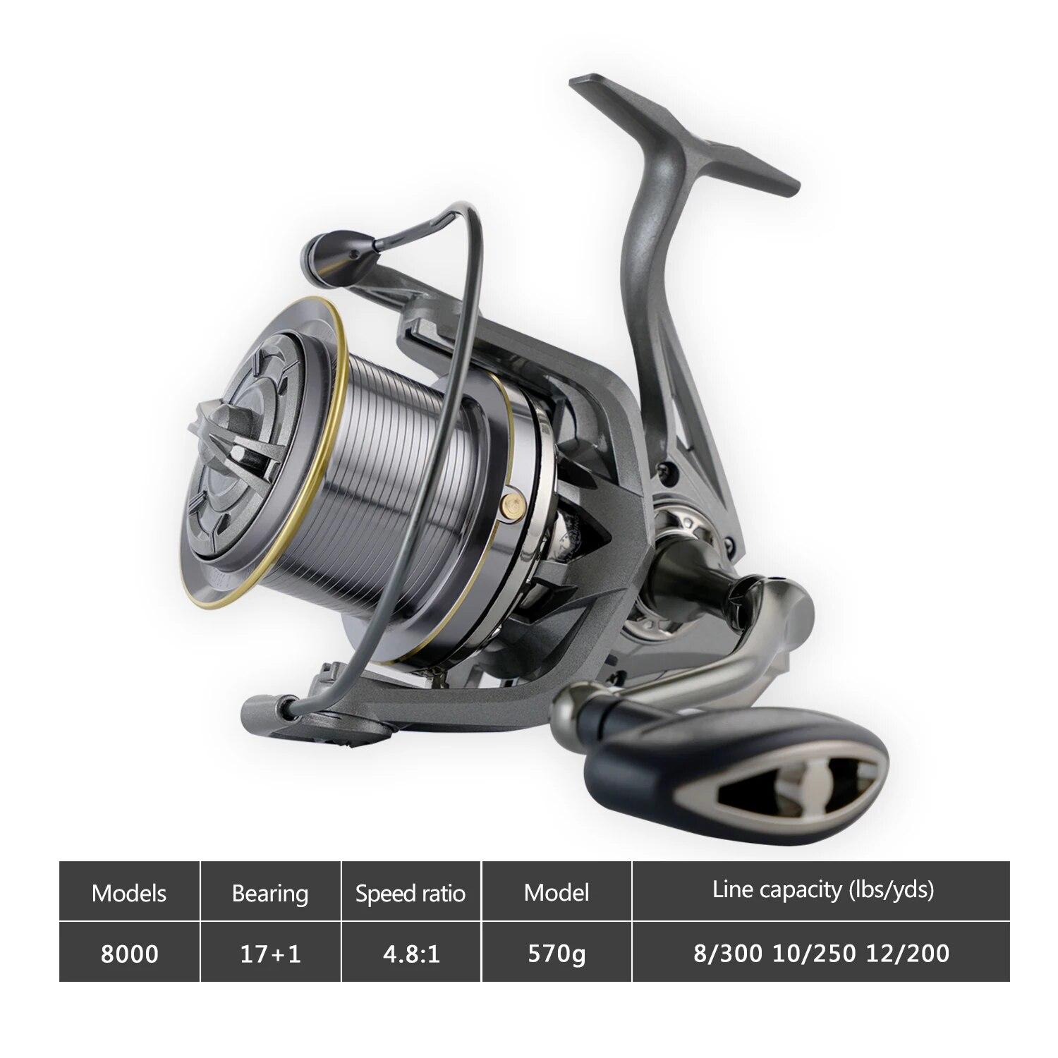 

Metal Casting Reel for Long-distance Casting of Sea Rods Stainless Steel Bearing Spinning Fishing Reel 25KG Powerful Reel Saltwater Fresh Water Drag 8000 Series