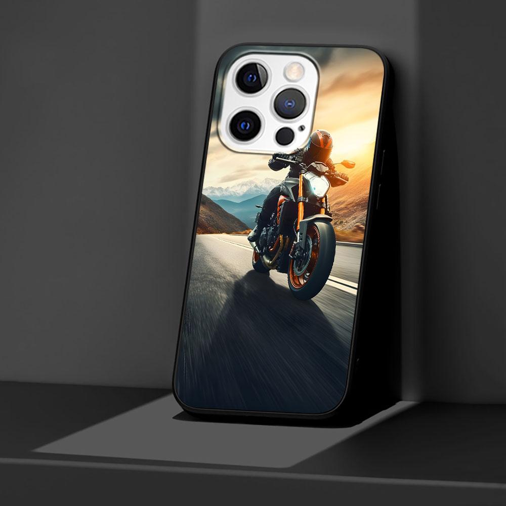 Motorcycle Case for Apple iPhone 14 11 7 SE 2020 8 X XS 13 12 Mini XR 15 Pro Max Silicone Black Soft Phone Cover