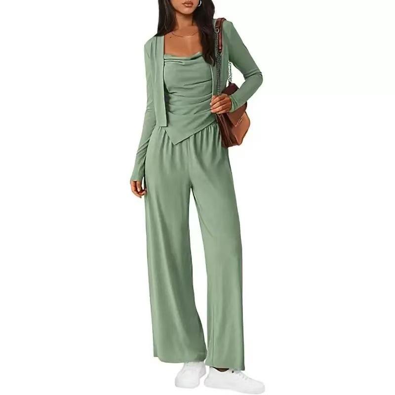 Women S Casual Lazy Design Three Piece Set Coat Strap Pants