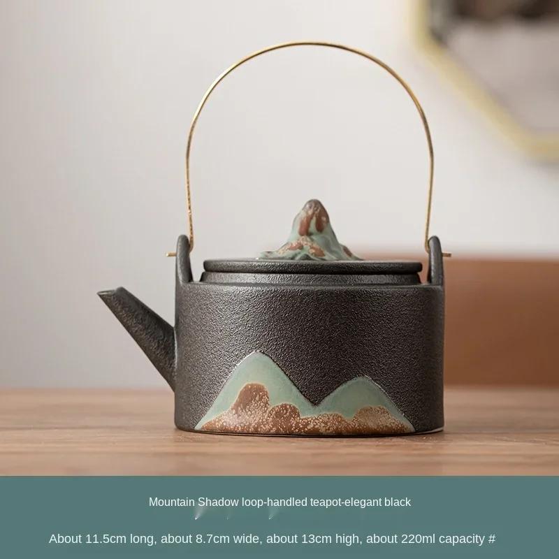 

Japanese-Style Glaze Painting Color Hand-Painted Mountain Shadow Loop-Handled Teapot Kung Fu Tea Set Tea pot Small Single Pot