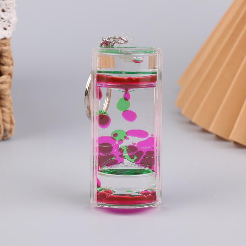 Dynamic Liquid Timers Key Chain Colorful Motion Bubbler Hourglass Keyring Bag Charm Decor