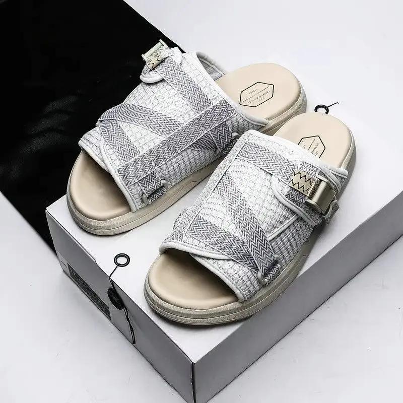 Plus Size 36-45 Summer Men Canvas Slippers Fashion Couple Fluorescent Slippers Flip-flops Comfortable Footwear Casual Shoes