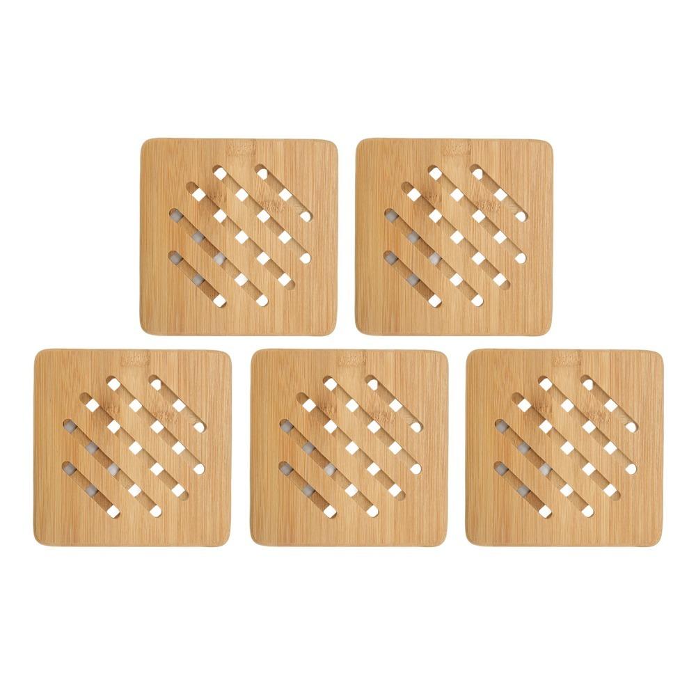 

5 Pcs Durable Heat Proof Bamboo Hot Pad Round/Quadrate Portable Bamboo Trivet Heat Resistant Mat Bowl L