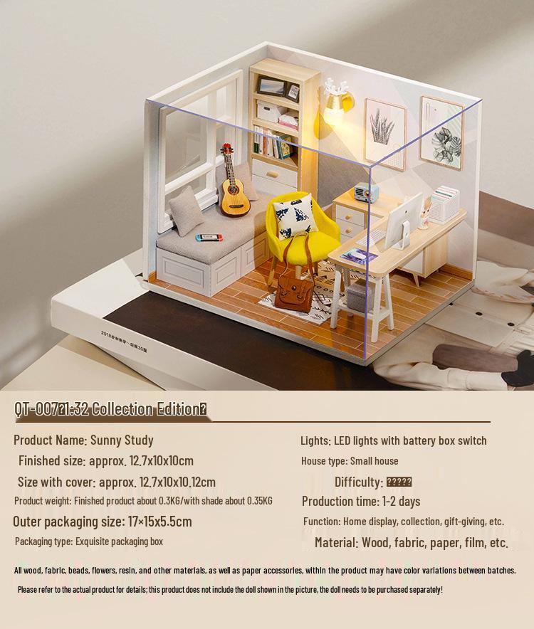 Zhiquwu Mini DIY Dollhouse: Sunshine Study Room - Handmade Architectural Model Toy for Kids