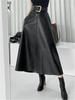 2025 Autumn/Winter European & American Faux Leather High-Waisted A-Line Midi Skirt