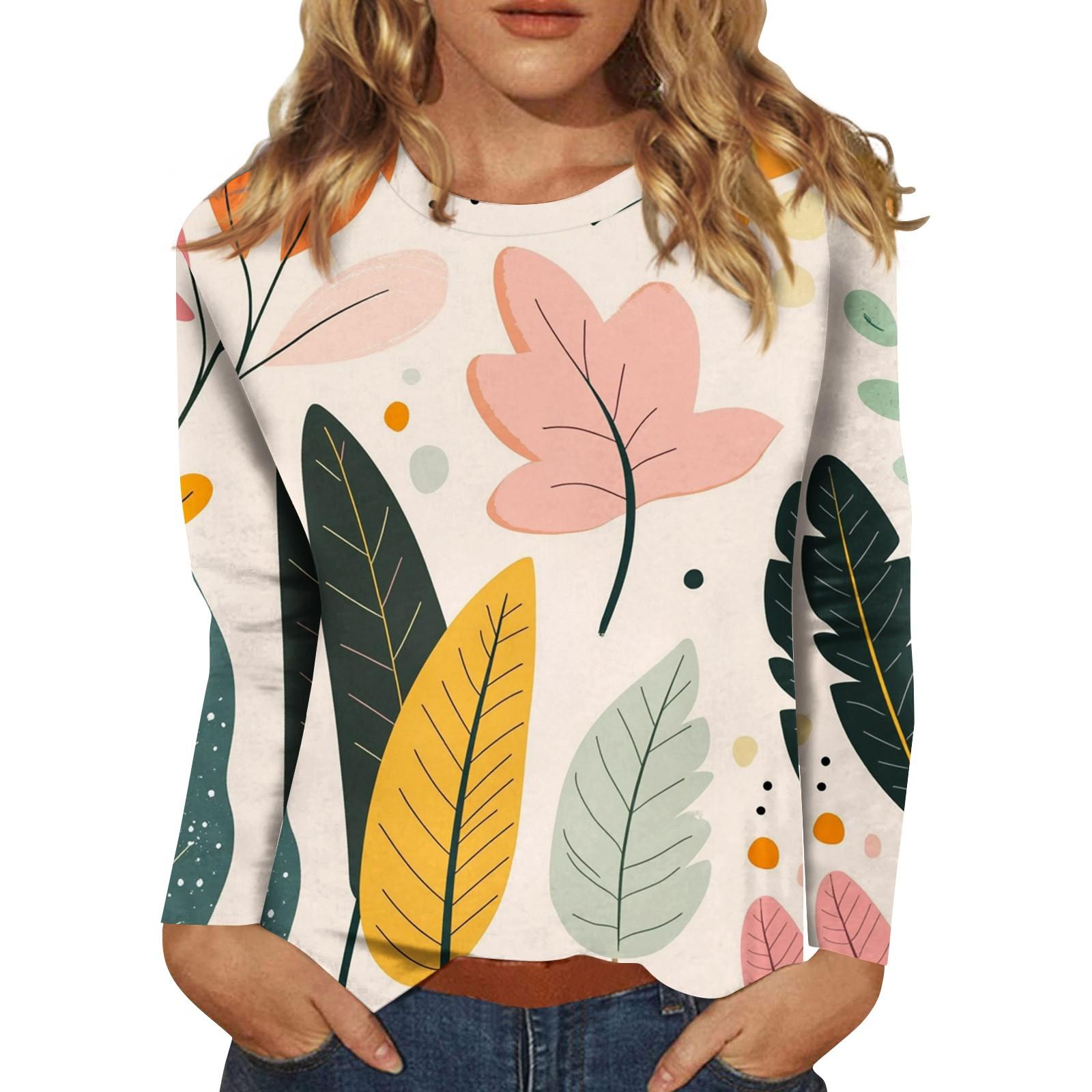 

Женская мода повседневный топ с длинным рукавом и круглым вырезом с цветочным принтом S