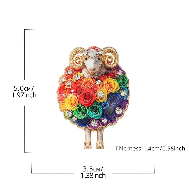 1Pcs Lovely Flower Sheep Brooches For Women Unisex 6-Color Rhinestone Year Of The Sheep Animal Party Office Brooch Pin Gift