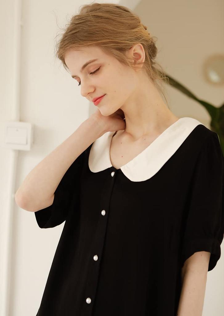 Euyqs Rayon Satin Pajama Short Sleeve Top and Pants Women's Set, (JP, Alphabet, M, Black)