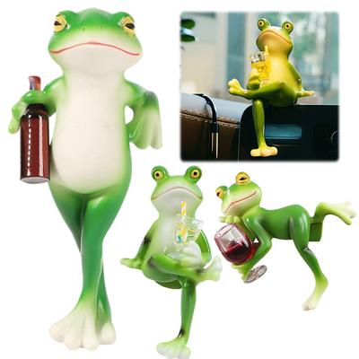 Funny Drinking Frog Statue Flower Pot Hugger Resin Hanging Frog Figurine Planter Hugger Plant Decorations for Pots