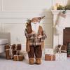 Red Plum Standing Santa Claus with Christmas Tree Sequin Figurine - Holiday Window Display Ornament