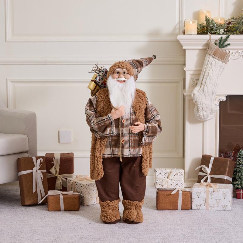 Red Plum Standing Santa Claus with Christmas Tree Sequin Figurine - Holiday Window Display Ornament