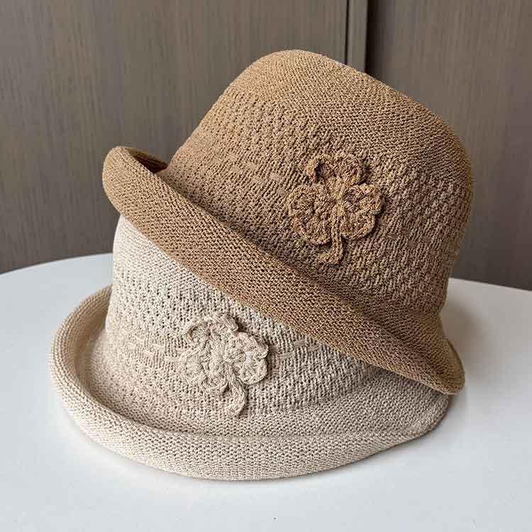 Spring/Summer Fashion Flower Embellished Hat | Women's British & French Style Rolled Brim Sun Hat | Holiday Outing Fisherman Hat