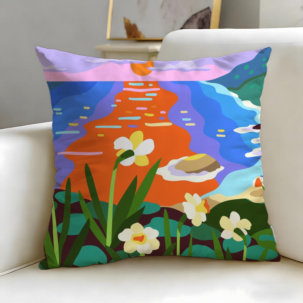 art Colorful Geometric Landscape Cushion Cover Soft  EasyWash Pillow Case  Versatile for Couch Bed Travel and Office