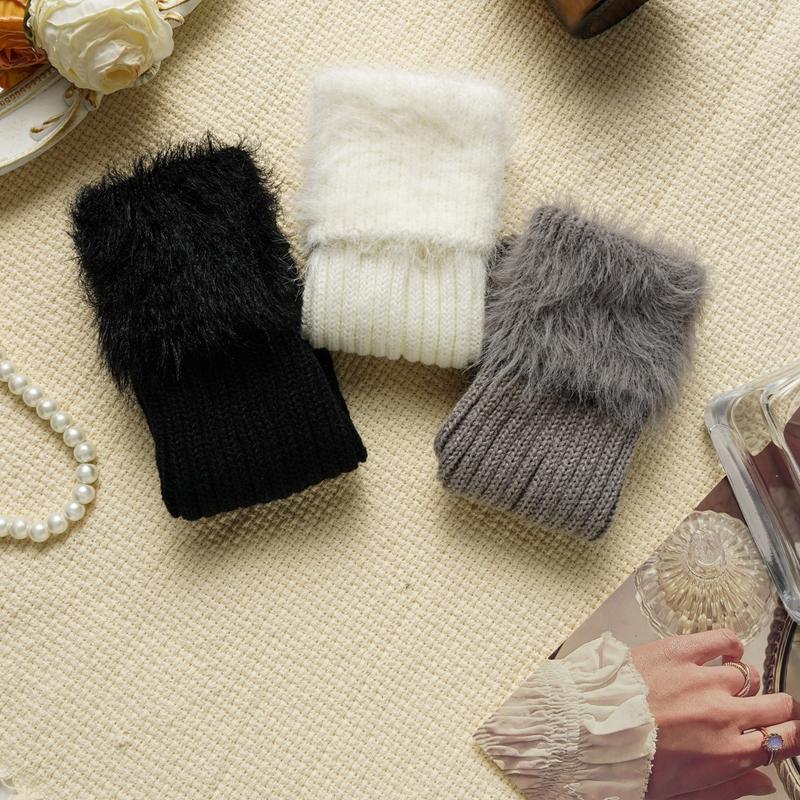 Women's Winter Warm Leg Warmers Female Knitted Hairy Warm Foot Cover Solid Color Lolita JK Warm Leggings Boot