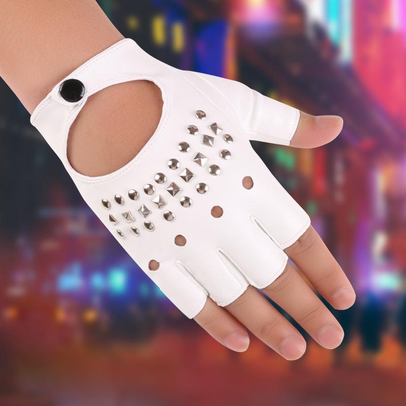 Street Dance Half Finger Gloves Men's Nightclub Pole Dance Rivet Gloves Performance Dance Spring and Summer Dance Performance Leather Gloves