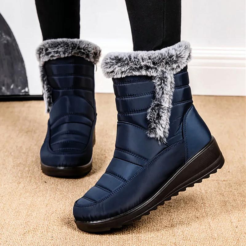 Bottines Chaudes en Peluche Épaissies Imperméables pour Femmes Hiver Bottes à Plateforme à Fermeture Éclair Latérale pour Femmes Bottes de Neige Antidérapantes Rembourrées en Coton