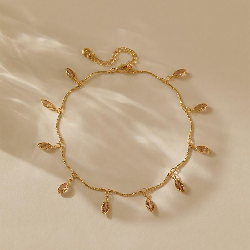 Bohemian Colored Zircon Water Drop Tassel Vacation Anklet For Women золотой