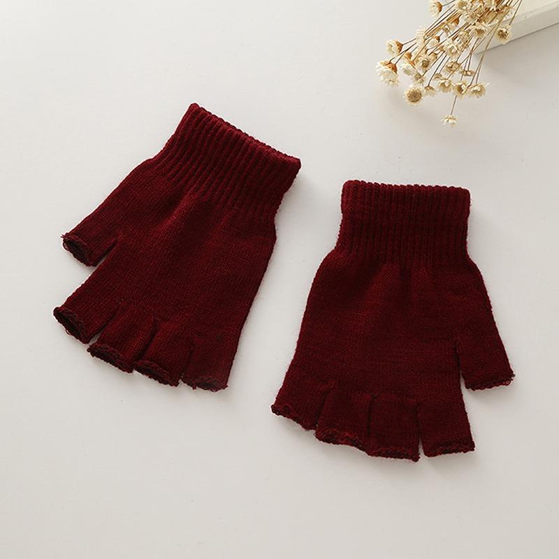 1Pair Short Half Finger Gloves Unisex Knitted Elastic Warm Wrist Glove Solid Color Winter Soft Guantes Cycling Accessories