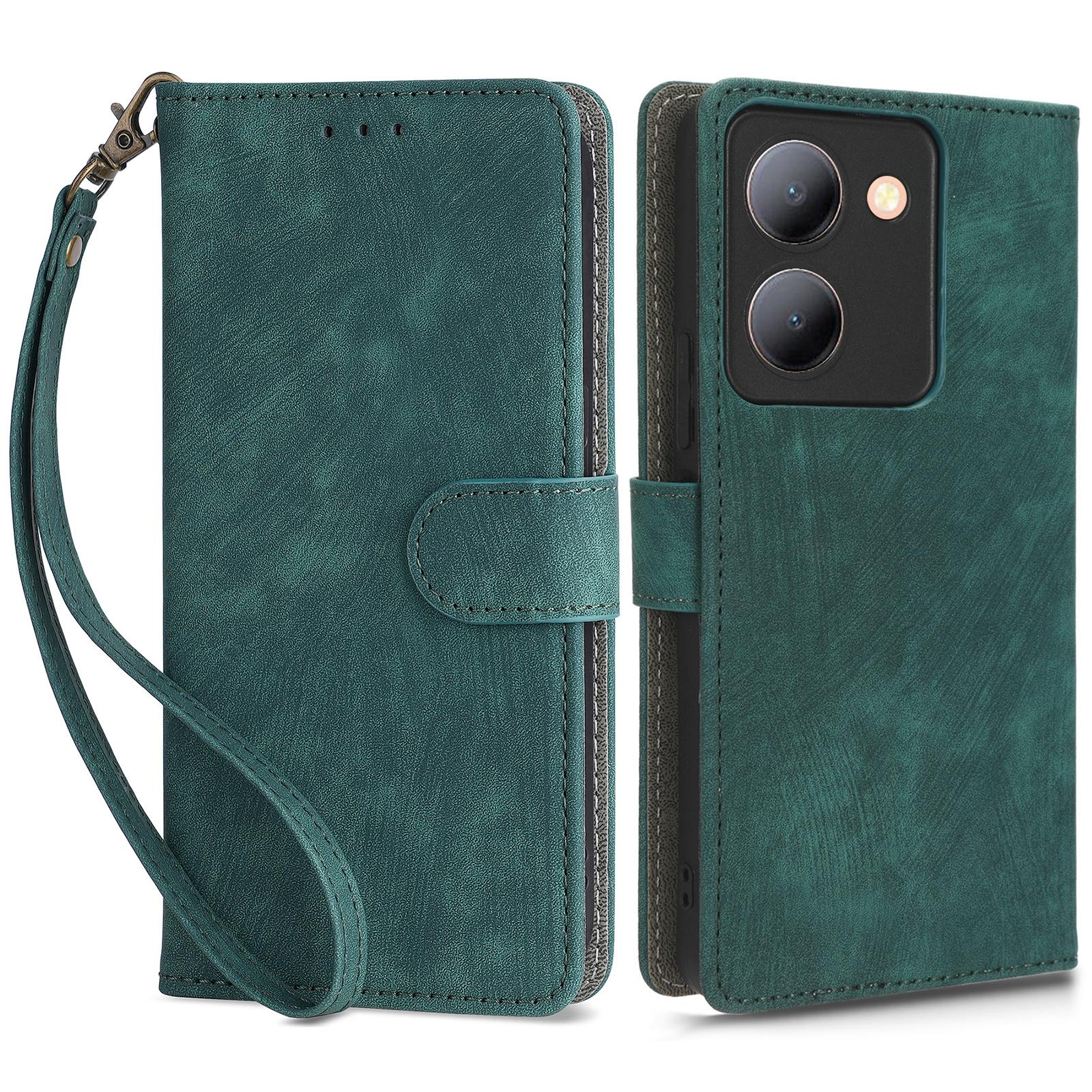 

For vivo Y36 4G (Global)/Y36 5G (Global)/Y78 5G (China)/Y78m 5G/Y27 5G/Y27s 4G/Y77t 5G/Y78 5G RFID Blocking Wallet Case with Strap Green