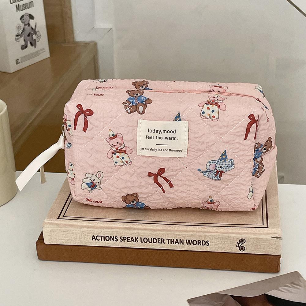 

Cute Pink Girls Cartoon Makeup Bag Portable Tote Cosmetic Pouch Handbag Women Personality Ladies Make Up Quilting Zipper Bag