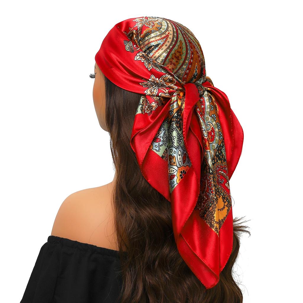 Head Scarf Women Luxury Brand Square 90*90cm Silk Foulard Satin Bandana Cheveux Soft Neckerchief Hijab Hair Scarves For Ladies