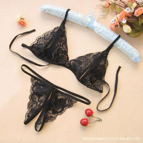 Damen Spitze Dreiteiliges Erotisches Dessous-Set - BH und Höschen 0173
