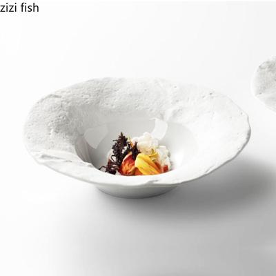 Simple Irregular Shape Ceramic Pasta Dinner Plate Straw Hat Plate Restaurant Solid Color Cutlery Serving Dish Bread Dessert Tray