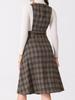 Allegra K Women's Vintage Checkered Overall Dress, Sleeveless, A-Line, Pinafore Dress, Brown, Size M
