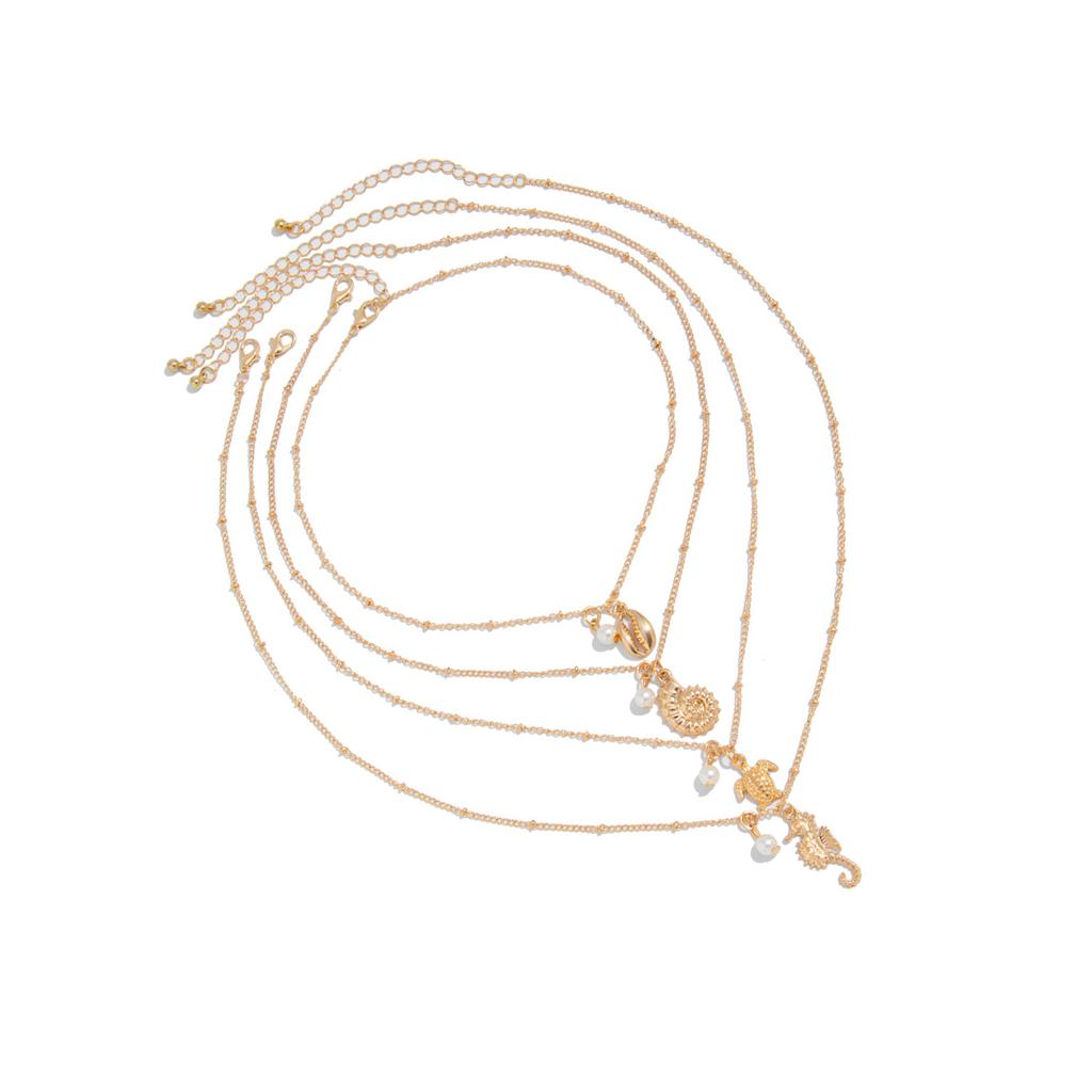 4pcs Adjustable Ocean Charm Pendant Necklace with Turtle and Seahorse Charm for Casual Beach Style Neck Jewelry