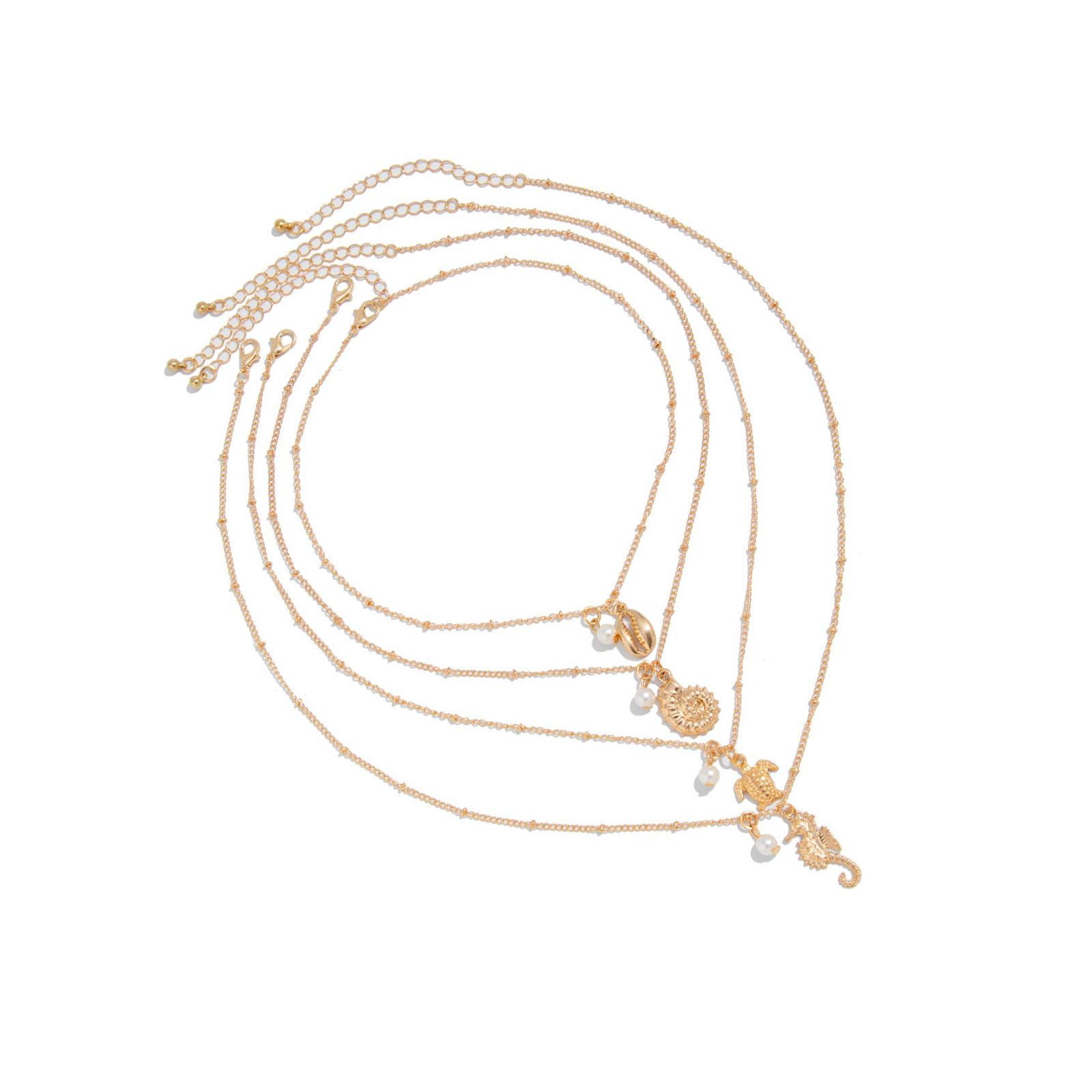 

Set of 4pcs Lightweight Marine Themed Layering Neck Chain Turtle Seahorse Pendant and Pearl Accents Neckalce Gift