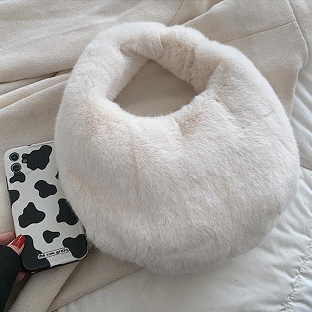 Fur Women'S Small Half Moon Bag Luxury Warm Plush Wrist Bags For Women Fashion Furry Short Handle Clutch Cute Ladies Coin Purses