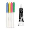 4 feutres alimentaires jaune, vert, rose, bleu + Stylo de glaçage noir