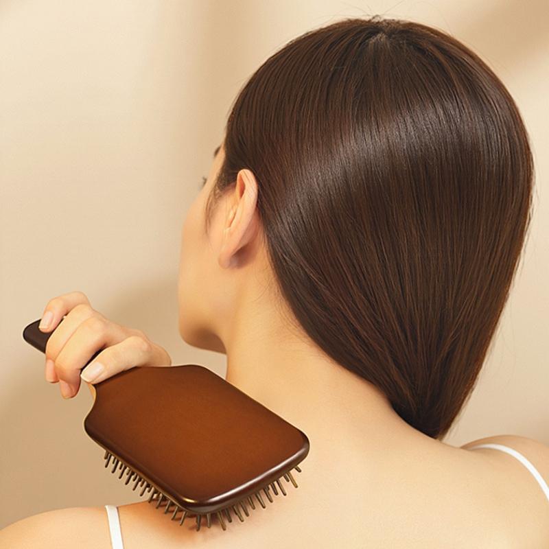 1Pcs Sandalwood Hand Carved Air Cushion Comb With Wood Teeth, Scalp Massage Brush For All Hair Types, Wooden Hair Styling