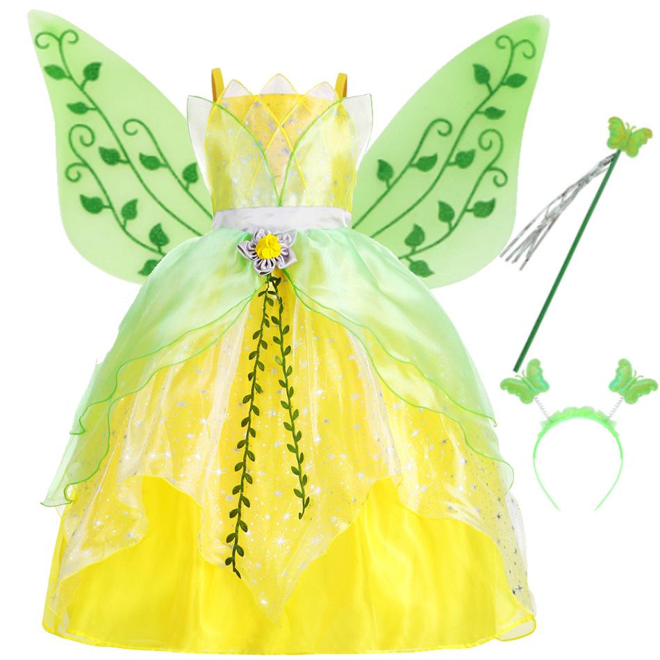Children's Halloween Green Fairy Tinkerbell Costume Dress
