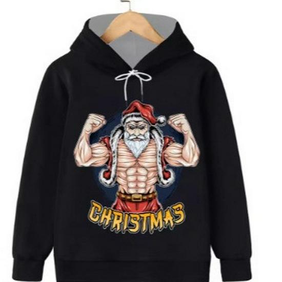 2025 Loose Fit Outdoor Sports Hoodie with 3D Santa Claus Christmas Print
