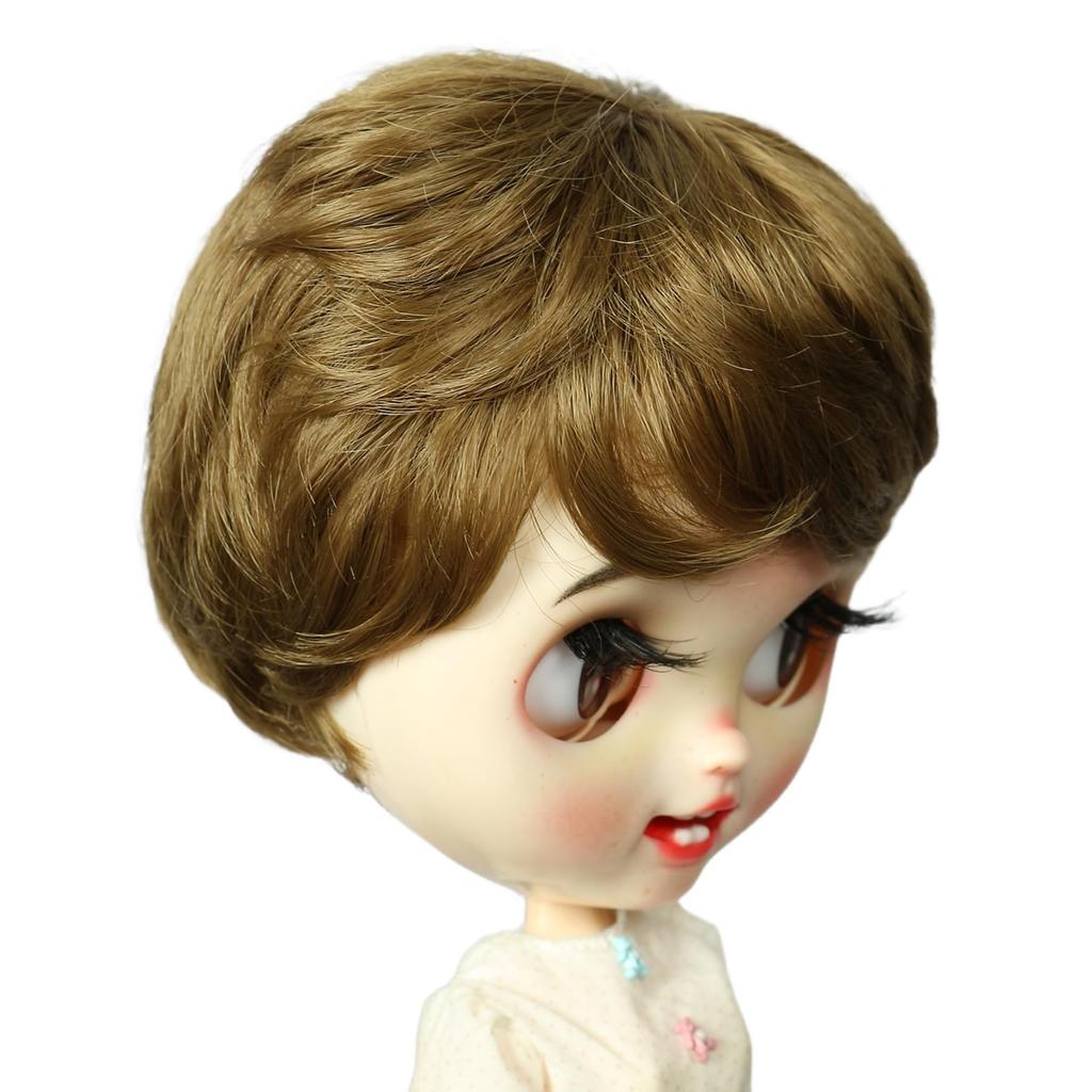 Peruca Curta Cacheada para Boneca Linfairy de 9-10 Polegadas (Marrom oliva)