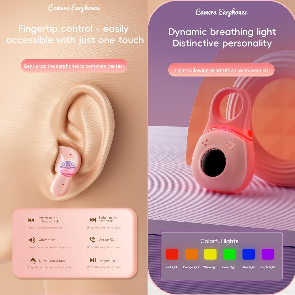 Wireless Earbuds with LED Lights CameraShaped BT Headphones with HiFi Sound Multifunction